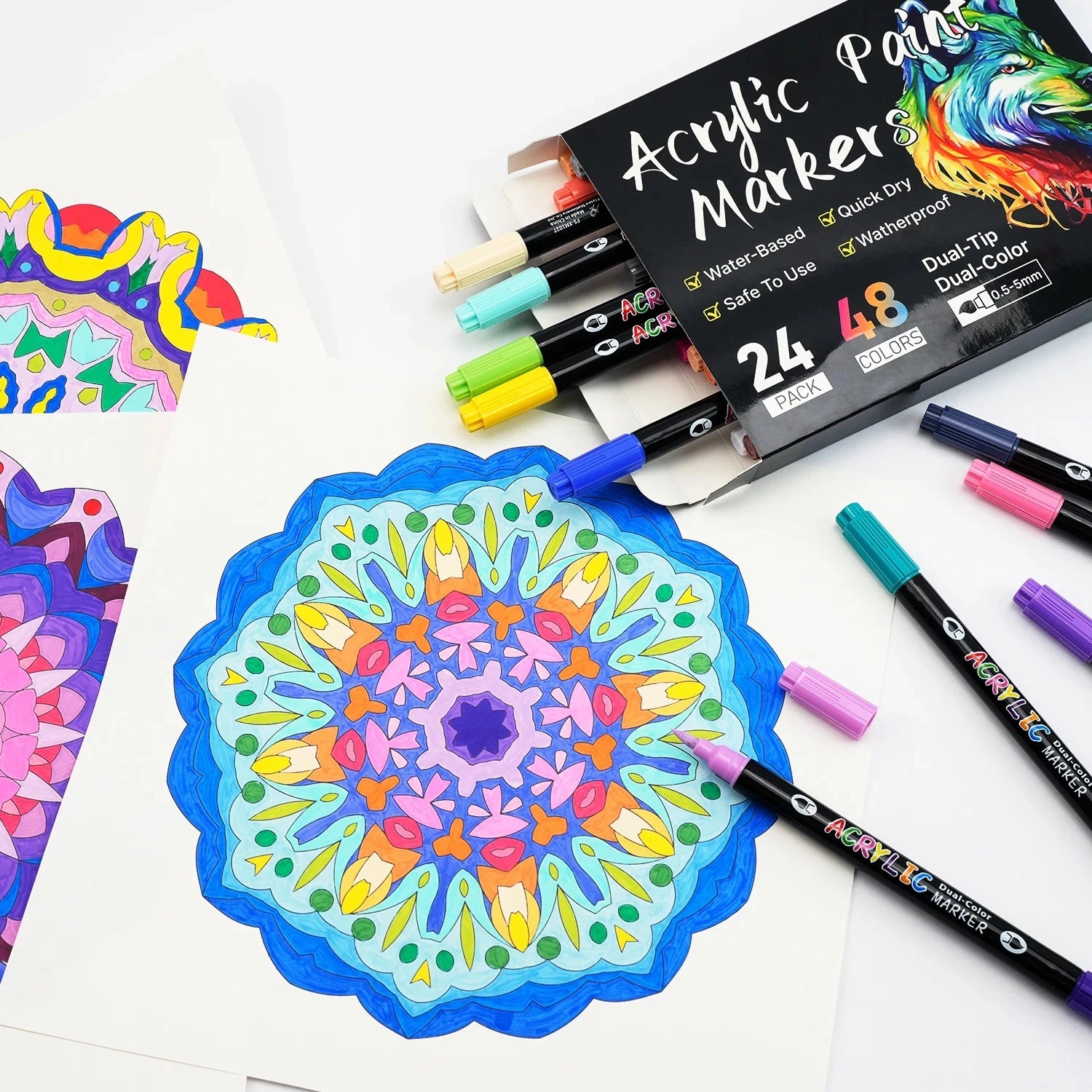 Markere acrilice colorate, vârfuri duble, culoare dublă pentru pictura pe piatră, pânză, sticlă, ceramică, material textil, plastic, pensulă moale