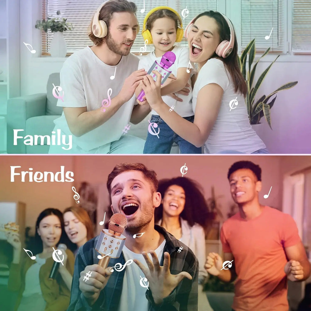 Microfon karaoke Bluetooth wireless pentru copii, microfon karaoke portabil 5 în 1, difuzor player, înregistrator cu radio FM