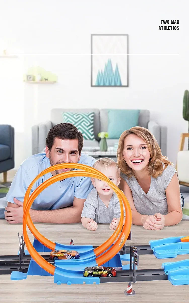 Mașină de curse cu roți, model de pistă de curse, asamblată DIY, kituri de șine, catapulta, mașină de curse, băieți, jucării pentru copii