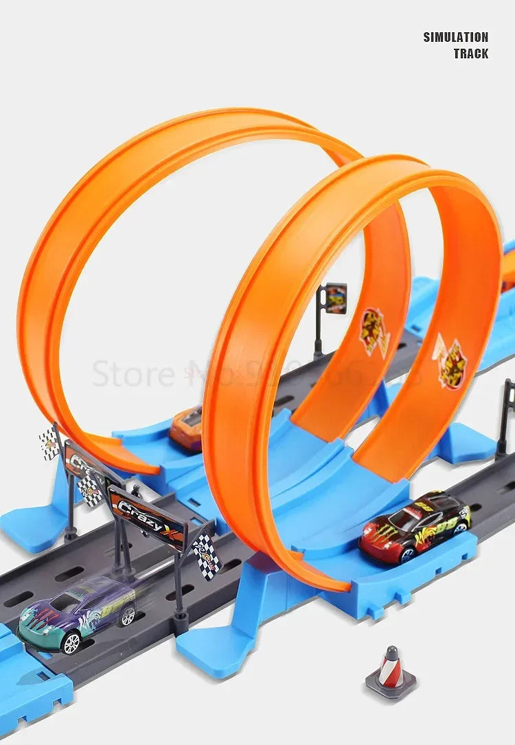 Mașină de curse cu roți, model de pistă de curse, asamblată DIY, kituri de șine, catapulta, mașină de curse, băieți, jucării pentru copii