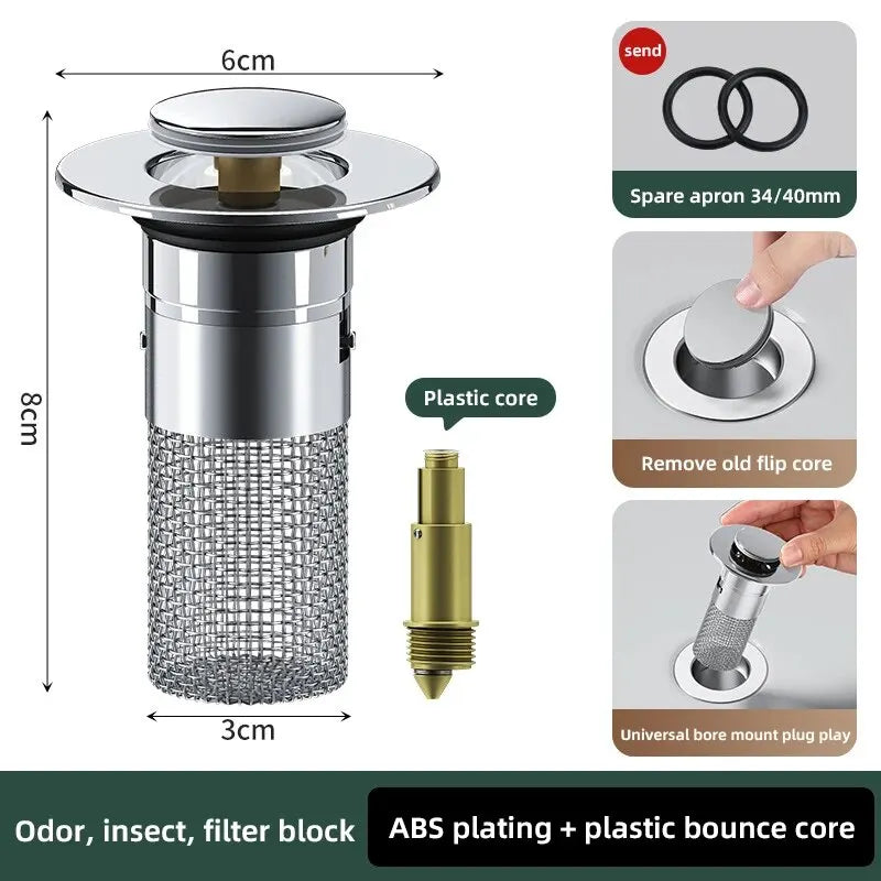 Dop de lavoar anti-miros Pop-Up Bounce Core bazin dop păr Catcher duș chiuvetă sita oțel inoxidabil filtru Bouncing Core