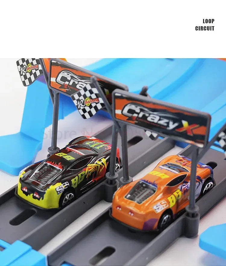 Mașină de curse cu roți, model de pistă de curse, asamblată DIY, kituri de șine, catapulta, mașină de curse, băieți, jucării pentru copii