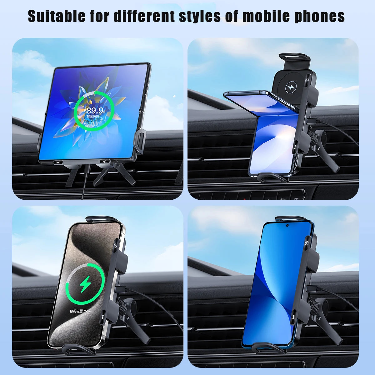 Încărcător wireless auto, suport pliabil pentru ecran, încărcare rapidă , suport pentru telefon