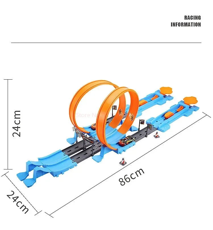 Mașină de curse cu roți, model de pistă de curse, asamblată DIY, kituri de șine, catapulta, mașină de curse, băieți, jucării pentru copii
