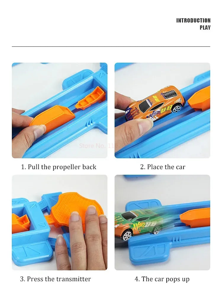 Mașină de curse cu roți, model de pistă de curse, asamblată DIY, kituri de șine, catapulta, mașină de curse, băieți, jucării pentru copii